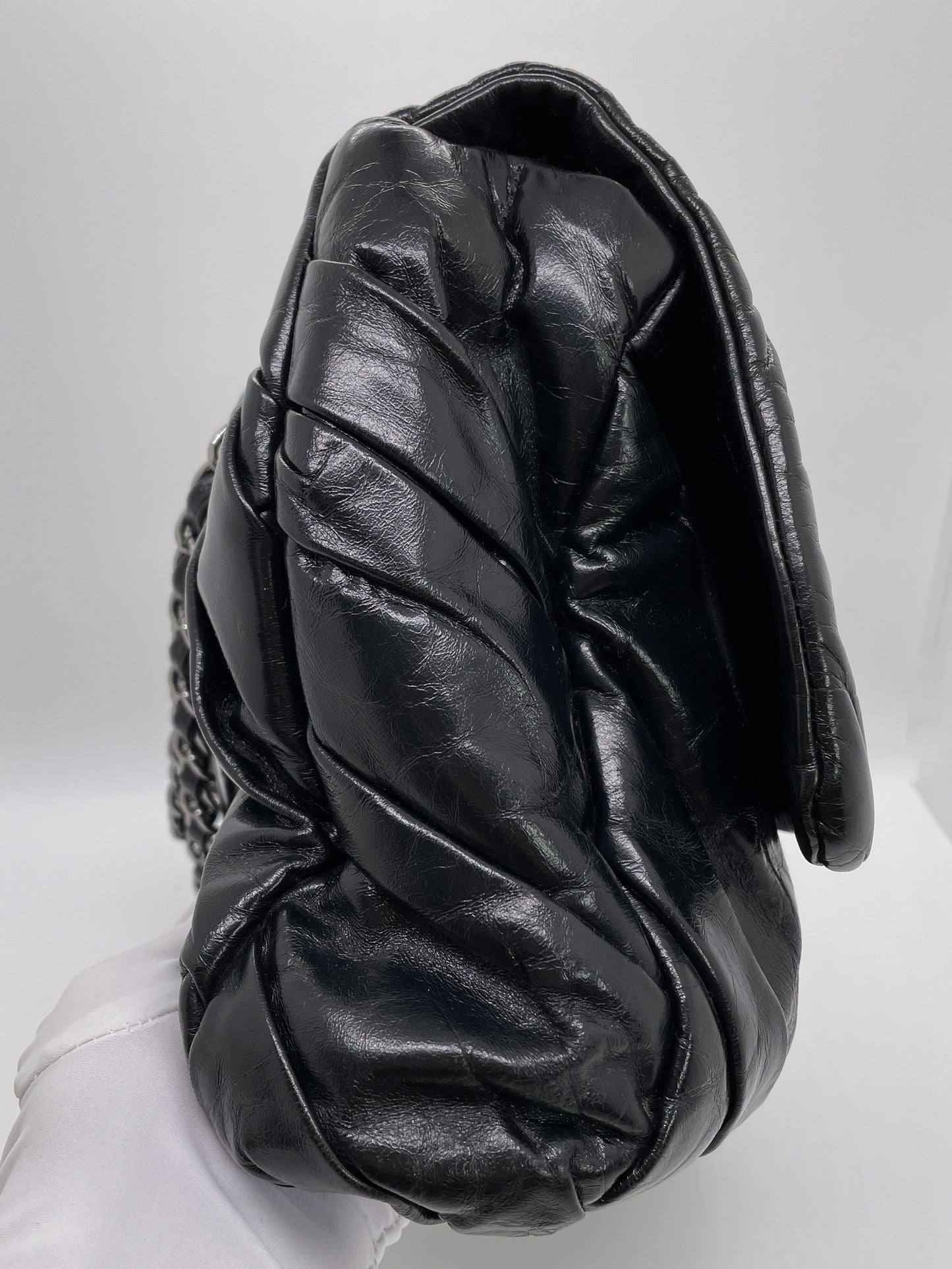 CHANEL XL FLAP IN GLAZED CALFSKIN