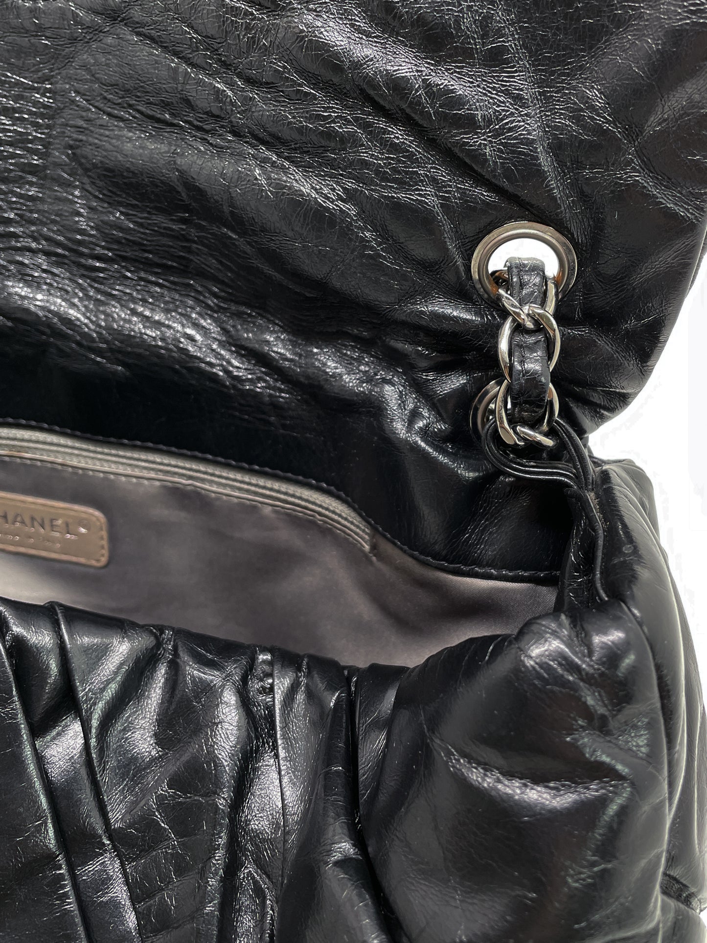 CHANEL XL FLAP IN GLAZED CALFSKIN