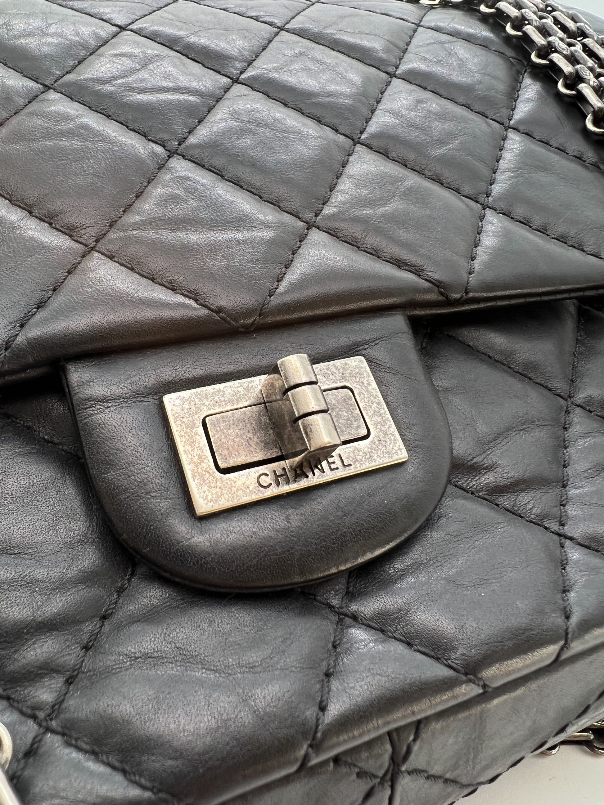 Chanel Timeless Classic 2.55 Jumbo Flap Bag in Black Caviar with