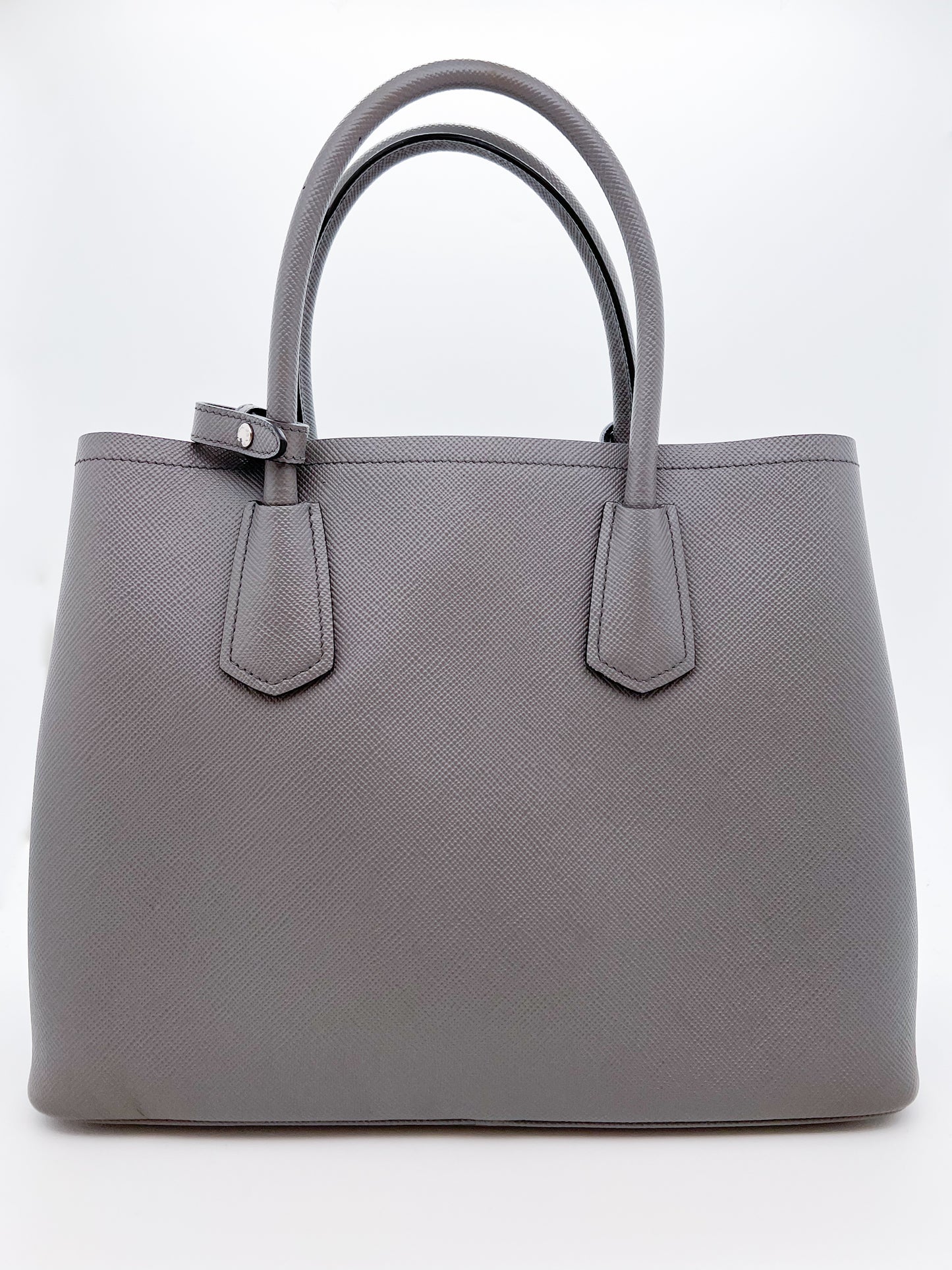 PRADA MEDIUM SAFFIANO LEATHER DOUBLE BAG - GREY