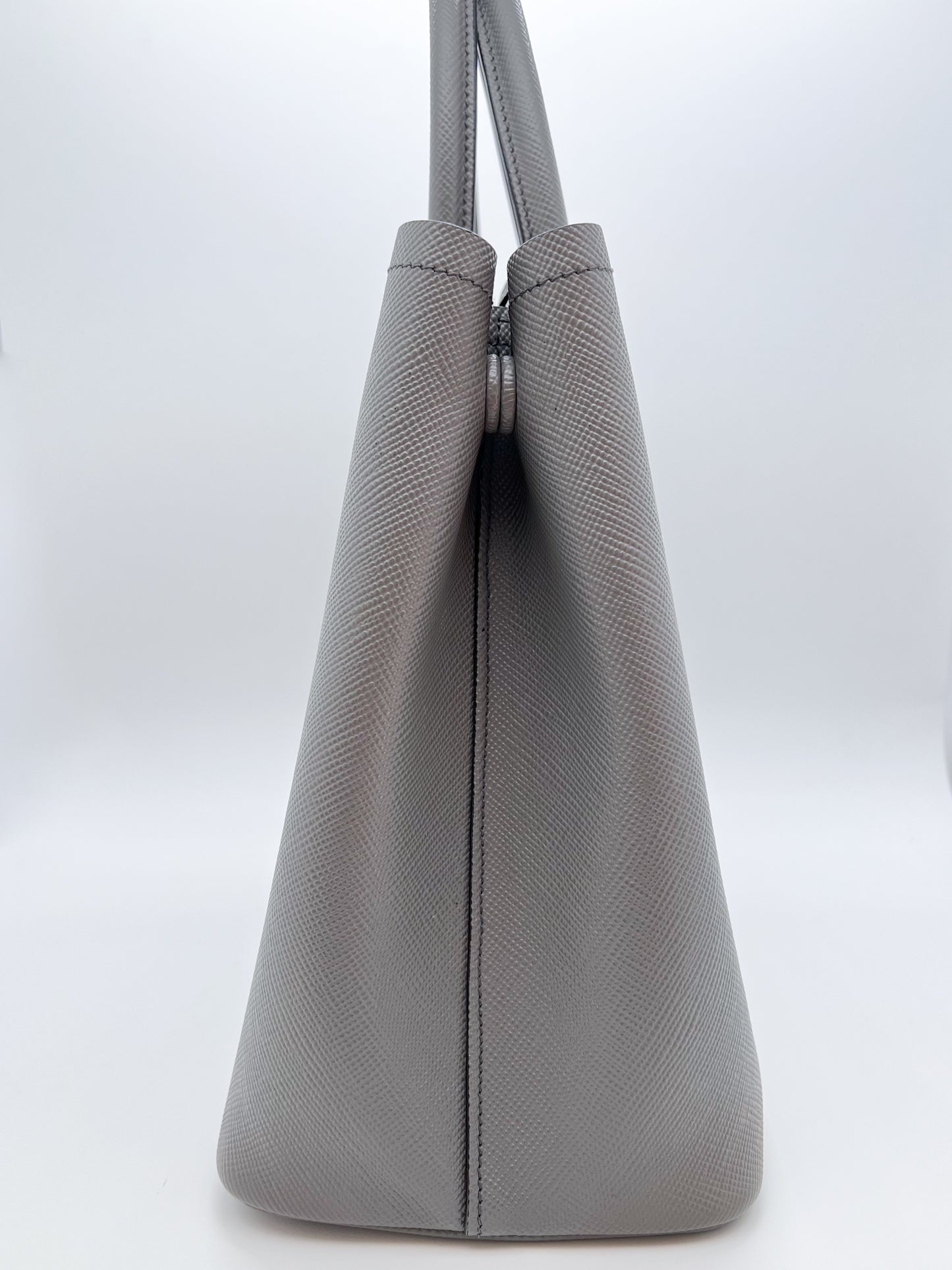 PRADA MEDIUM SAFFIANO LEATHER DOUBLE BAG - GREY