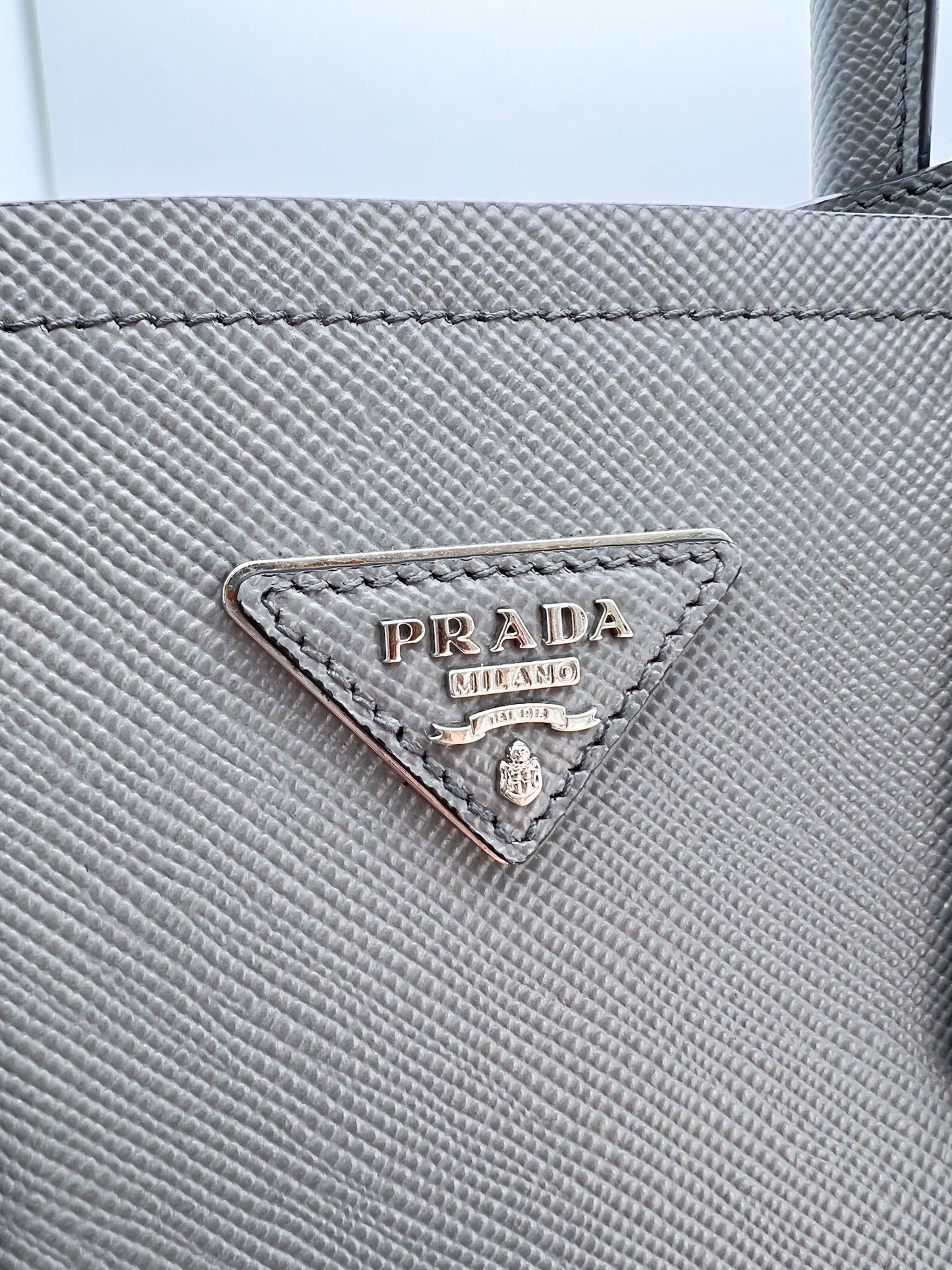 PRADA MEDIUM SAFFIANO LEATHER DOUBLE BAG - GREY