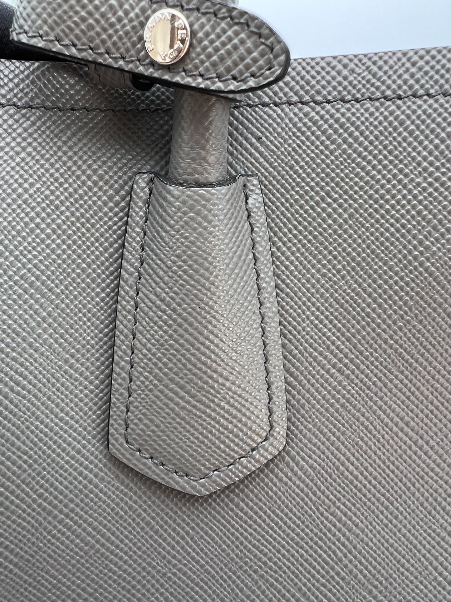 PRADA MEDIUM SAFFIANO LEATHER DOUBLE BAG - GREY