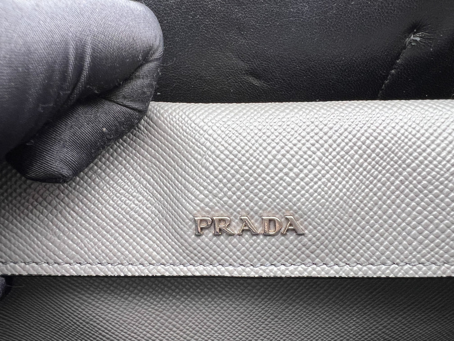 PRADA MEDIUM SAFFIANO LEATHER DOUBLE BAG - GREY