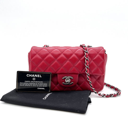 CHANEL MINI CLASSIC FLAP IN RED CAVIAR LEATHER